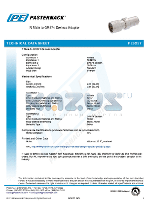 PE9257 datasheet - N Male to GR874 Sexless Adapter