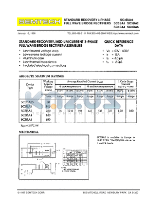 SC3BA2 datasheet - STANDARD RECOVERY 3-PHASE FULL WAVE BRIDGE RECTIFIERS