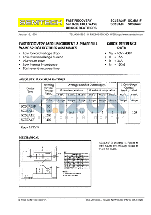 SC3BA2F datasheet - FAST RECOVERY 3-PHASE FULL WAVE BRIDGE RECTIFIERS