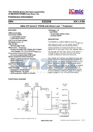 X25256 datasheet - 5MHz SPI Serial E 2 PROM with Block Lock  Protection