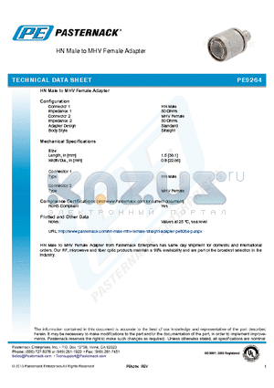 PE9264 datasheet - HN Male to MHV Female Adapter