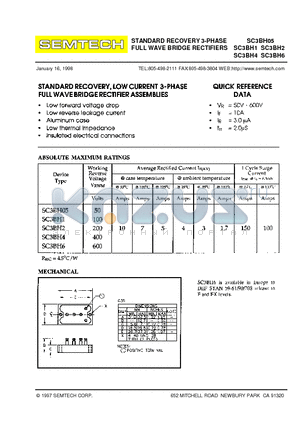 SC3BH1 datasheet - STANDARD RECOVERY 3-PHASE FULL WAVE BRIDGE RECTIFIERS