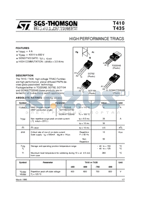 T435-400T datasheet - HIGH PERFORMANCE TRIACS