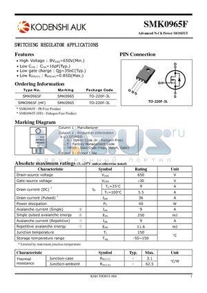 SMK0965F datasheet - SWITCHING REGULATOR APPLICATIONS