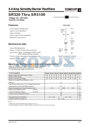 SR3100 datasheet - 3.0 Amp Schottky Barrier Rectifiers