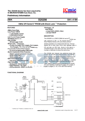 X25256A8G datasheet - 5MHz SPI Serial E 2 PROM with Block Lock  Protection