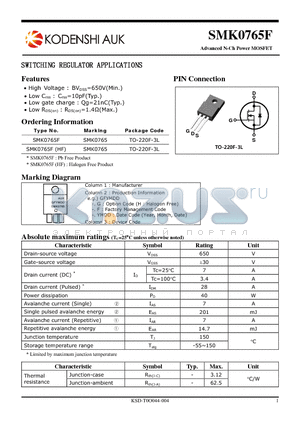 SMK0765F datasheet - SWITCHING REGULATOR APPLICATIONS