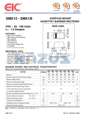 SMK12 datasheet - SURFACE MOUNT SCHOTTKY BARRIER RECTIFIER
