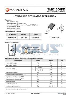 SMK1360FD datasheet - SWITCHING REGULATOR APPLICATION