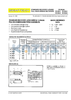 SC3BJ05 datasheet - STANDARD RECOVERY 3-PHASE FULL WAVE BRIDGE RECTIFIERS