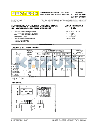 SC3BK05 datasheet - STANDARD RECOVERY 3-PHASE FULL WAVE BRIDGE RECTIFIERS