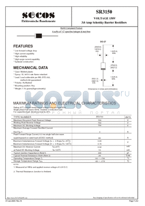SR3150 datasheet - 3.0 Amp Schottky Barrier Rectifiers