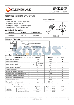 SMK830P datasheet - SWITCHING REGULATOR APPLICATIONS