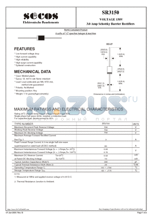 SR3150_05 datasheet - 3.0 Amp Schottky Barrier Rectifiers