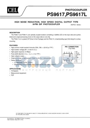 PS9617-A datasheet - HIGH NOISE REDUCTION, HIGH SPEED DIGITAL OUTPUT TYPE 8-PIN DIP PHOTOCOUPLER