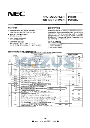 PS9636 datasheet - PHOTOCOUPLER FOR IGBT DRIVER