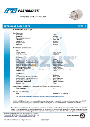 PE9313 datasheet - N Male to SMB Jack Adapter