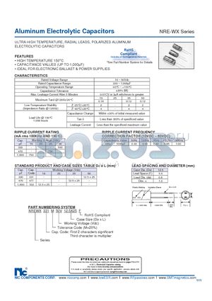 NREWX471M50V12.5X25F datasheet - Aluminum Electrolytic Capacitors