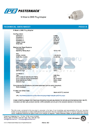 PE9314 datasheet - N Male to SMB Plug Adapter