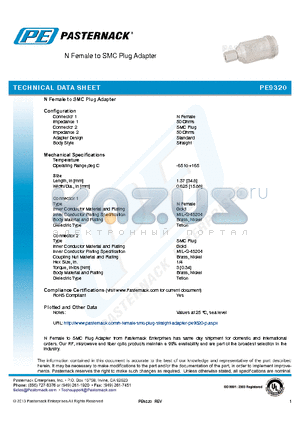 PE9320 datasheet - N Female to SMC Plug Adapter