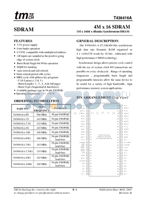 T436416A-10SG datasheet - 4M X 16 SDRAM