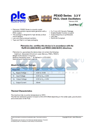 PE9320DEV datasheet - PE93D Series 3.3 V PECL Clock Oscillators