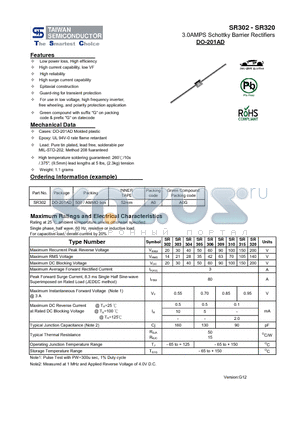 SR320 datasheet - 3.0AMPS Schottky Barrier Rectifiers High reliability