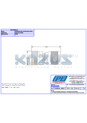 PE9329 datasheet - 7mm TO  SC MALE, PRECISION ADAPTER