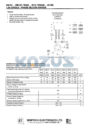 RB151 datasheet - 1.5A SINGLE - PHASE SILICON BRIDGE