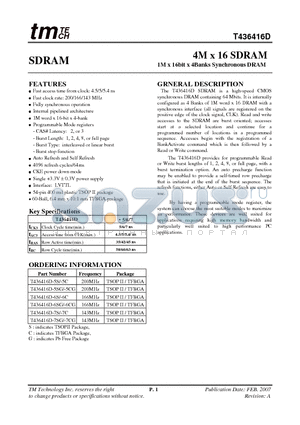 T436416D-5S datasheet - 4M x 16 SDRAM 1M x 16bit x 4Banks Synchronous DRAM