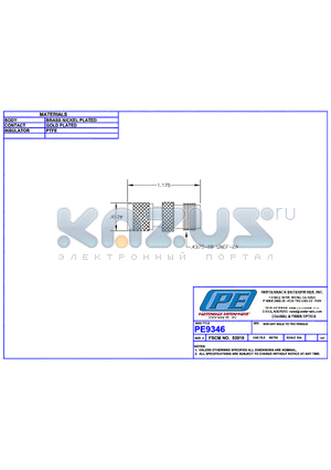 PE9346 datasheet - MINI-UHF MALE TO TNC FEMALE