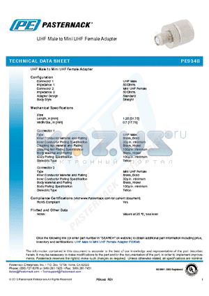 PE9348 datasheet - UHF Male to Mini UHF Female Adapter