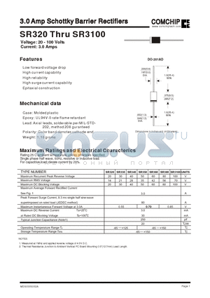 SR330 datasheet - 3.0 Amp Schottky Barrier Rectifiers