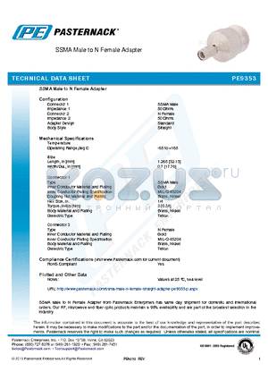 PE9353 datasheet - SSMA Male to N Female Adapter