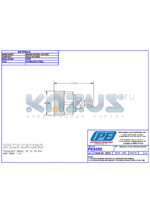 PE9355 datasheet - SSMA MALE TO 7mm, PRECISION ADAPTER