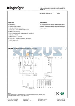 SC40-18YWA datasheet - 100mm (4.0INCH) SINGLE DIGIT NUMERIC DISPLAY