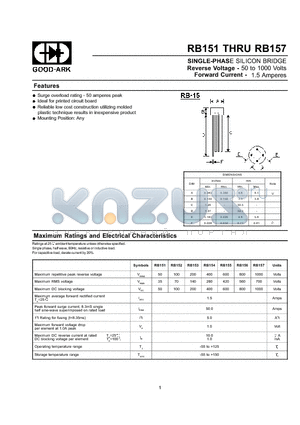 RB152 datasheet - SINGLE-PHASE SILICON BRIDGE