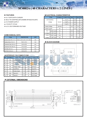 SC4002A datasheet - LCD MODULES SC4002A ( 40 CHARACTERS x 2 LINES )