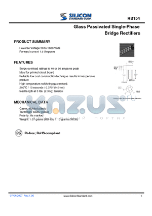 RB152 datasheet - Glass Passivated Single-Phase Bridge Rectifiers