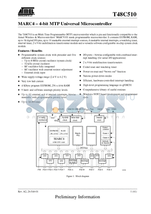 T48C510 datasheet - MARC4 -4-bit MTP Universal Microcontroller