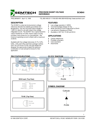 SC4041AS datasheet - PRECISION SHUNT VOLTAGE REFERENCE