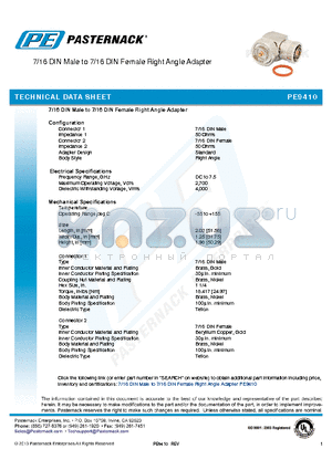 PE9410 datasheet - 7/16 DIN Male to 7/16 DIN Female Right Angle Adapter