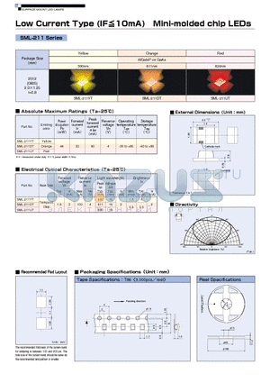 SML-211UT datasheet - Low Current Type (IF=<10mA) Mini-molded chip LEDs