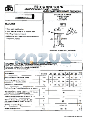 RB153G datasheet - MINIATURE SINGLE PHASE 1.5 AMPS. GLASS PASSIVATED BRIDGE RECTIFIERS