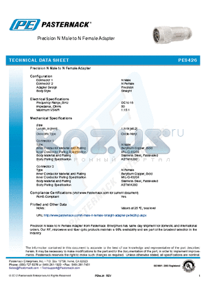 PE9426 datasheet - Precision N Male to N Female Adapter