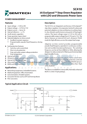 SC410MLTRT datasheet - 3A EcoSpeed TM Step-Down Regulator with LDO and Ultrasonic Power Save