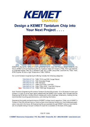 T491A106K010AT datasheet - Tantalum Chip Engineering Kits