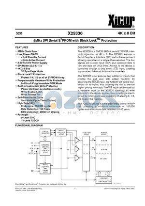 X25330 datasheet - 5MHz SPI Serial E 2 PROM with Block Lock TM Protection