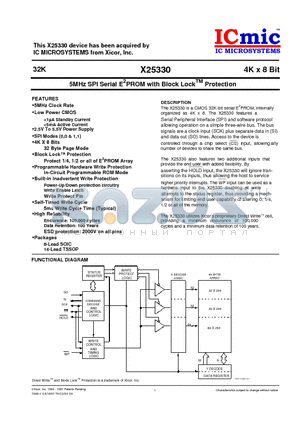 X25330 datasheet - 5MHz SPI Serial E2 PROM with Block Lock Protection