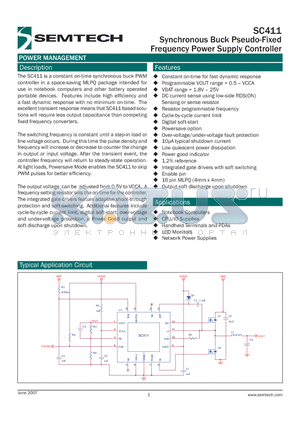 SC411MLTRT datasheet - Synchronous Buck Pseudo-Fixed Frequency Power Supply Controller